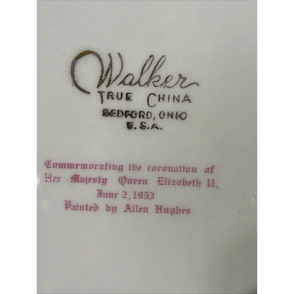 Vtg Queen Elizabeth II Coronation Plate by Walker True China Bedford Ohio